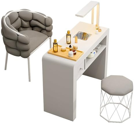 Professioneller Nageltechniktisch mit elektrischem Staubsammler & LED-Lampe, modernes Design mit Schubladen, Maniküre-Station aus Holz für Beauty-Spa- und Nagelstudio-Techniker