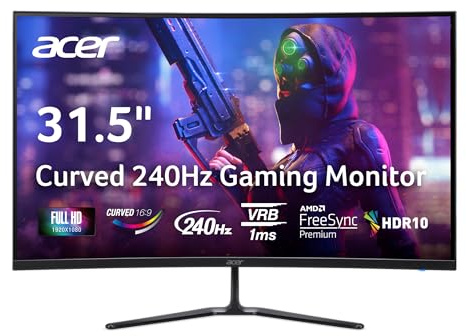 Acer Nitro ED320Q W0biip - Pantalla para Juegos (31,5, Full HD 1920 x 1080, 1500R, 16:9, Curvada AMD FreeSync Premium), frecuencia de actualización (240 Hz, 1 ms (VRB) 1 Puerto de Pantalla 1.4 y 2