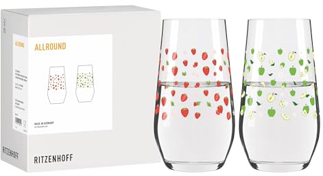RITZENHOFF 8241004 Universalglas-Set 400 ml, 2er Set – mit fruchtigem Erdbeer- und Apfelmotiv – Made in Germany