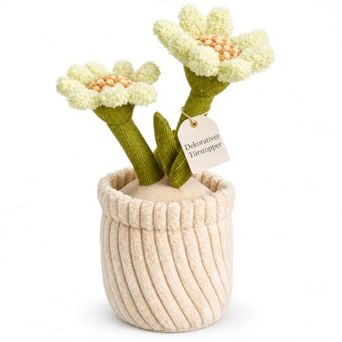 MIJOMA Türstopper Türpuffer Türsack aus Stoff Plüsch, 1kg schwer gefüllt, Lustiges Hingucker-Design für eine stilvolle Dekoration (Blumentopf - creme)