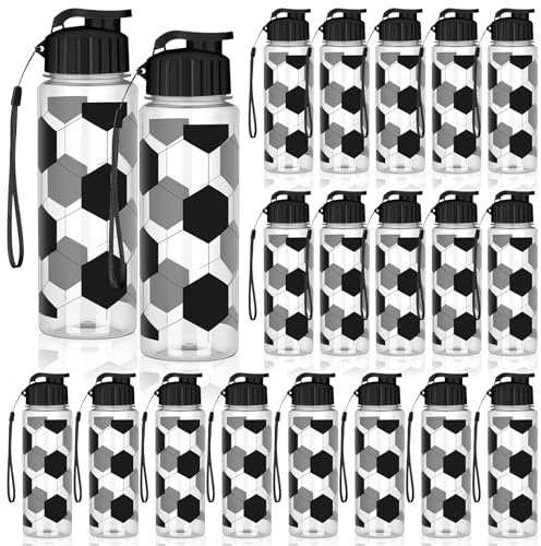 20 Pack 500ml Reusable Football Water Bottles with Leak-Proof Flip Tops | Wrist Straps for Easy Carrying; Ergonomic Grip for Children and Adults; Ideal for Football Teams, PE Classes and Parties