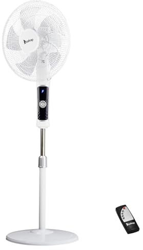 Karl home 16 inch Oscillating Pedestal Fan with Remote Control, 3-Speed Stand Fan, High Velocity, Adjustable Height & Tilt, 7.5H Timer, Quiet Standing Fan for Bedroom, Living Room, Office, White