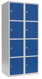 kaiserkraft | 4er-Schließfachschrank Fydor | 2 Abteile | lichtGrau/Enzianblau | B 800 mm | Flache Dachform | Vorhängeschloss