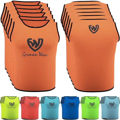 German Wear Training Leibchen (6er-Set) - 6X Fußball Trainingsleibchen - Multifarbige Trainingswesten | Fussball Leibchen Kinder & Leibchen Erwachsene | Orange - L