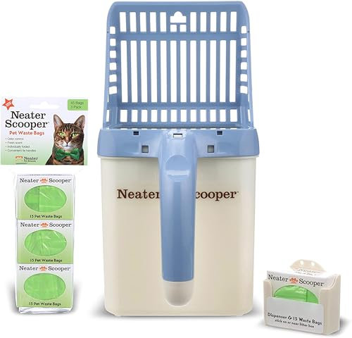 Neater Pet Brands - Neater Scooper Cat Litter Scoop and 60 Count Refill Bag Bundle - Cat Litter Sifter Poop Scoop System with Extra Waste Bags, Blue