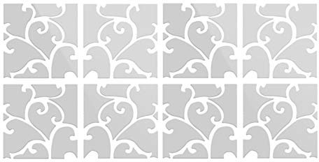 Set di 8 adesivi da parete quadrati in acrilico, effetto specchio 3D, argento, grandi 25 x 25 cm