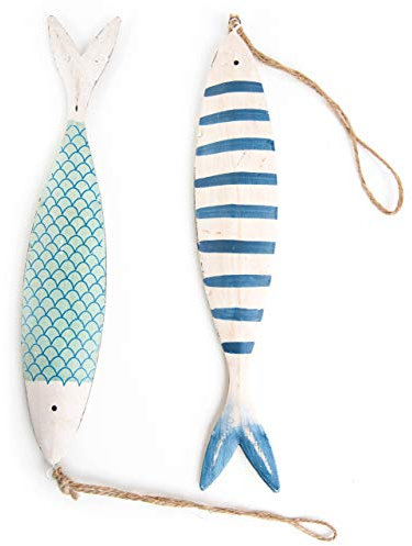 Logbuch-Verlag 2 große Deko Fische aus Metall mit Schnur zum Aufhängen 25 cm blau türkis maritim Sommer