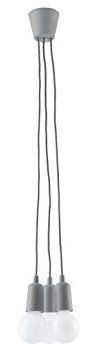 SOLLUX Pendelleuchte DIEGO, einzigartiges Design ohne Lampenschirm, minimalistische Beleuchtung, dreifache graue LED-Glühbirne