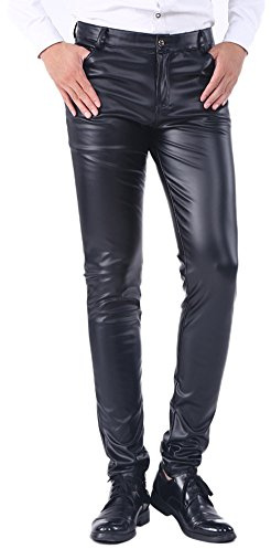 Idopy Summer Thin Hiver Épais Hommes Business Slim Fit Faux Pantalon en Cuir Jeans