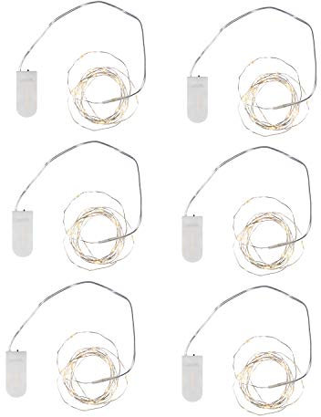 Lights4fun 18er Set 20er LED Micro Lichterketten perlweiß auf silbernen Draht batteriebetrieben