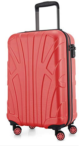 Suitline - leichtes Handgepäck 55x35x20 cm Flugzeug-Trolley 34 L Bordgepäck Hand-Koffer leicht Bord-Koffer 4 Rollen Kabinengepäck Hand Luggage TSA, Farbe:Korall