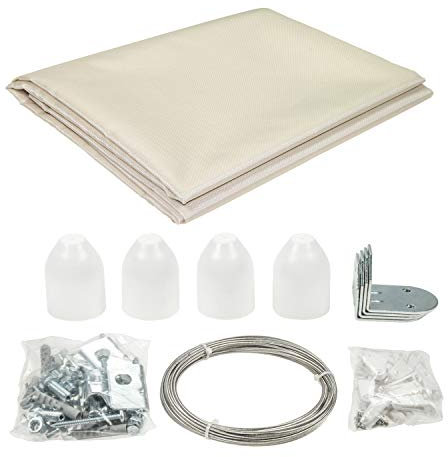 sunprotect 12556 Seilspann-Markise Komplett-Set, 4,2 x 1,4 m, Sonnenschutz für Pergola Wintergarten Terrasse, beige, 38-teilig (1 Set)