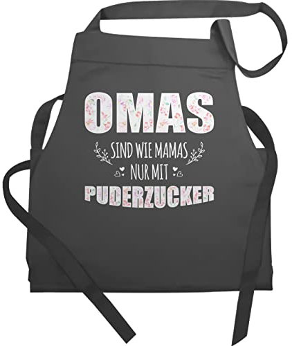Shirtracer Schürze - Oma Erwachsene - Omas sind wie Mamas nur mit Puderzucker - Geschenk Omi - 60x87 - Anthrazit - gifts for grandparents kochschürze für weimachtsgeschenke oma. küchenschürze damen