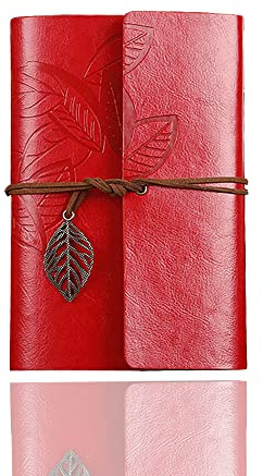 Vintage-Notizbuch mit klassischen, geprägten losen Blättern und Retro-Anhängern, Reisetagebuch, Tagebuch (1 Stück, rot) [Office Product]