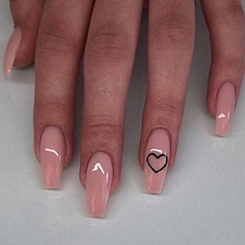 Brishow Faux Ongles Coeur Presse sur ongles Longs ongles français rose Ballerine Acrylique faux ongles 24pcs pour Femme