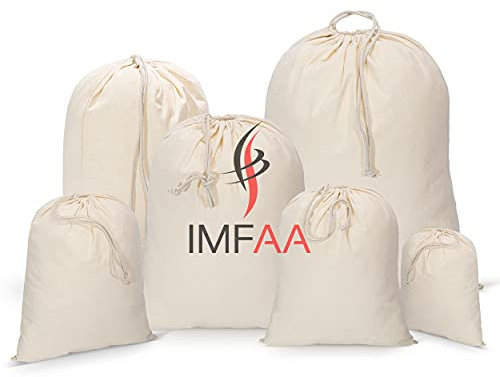 IMFAA X-Large(50x75) Drawstring Laundry Sack, Stocking, Storage, Muslin Cotton Shopping Bags. (Pack-10, Natural)