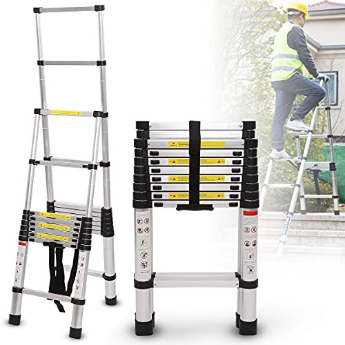 ZH-VBC Teleskopleiter 2.8m/ 4m/ 5.2m/ 5.8m/ 6.4m/ 7.6m Rutschfester Aluleiter Schiebeleiter Sprossenleiter, A-Rahmen Mehrzweck-Leiter für Arbeiten Im Innen- und Außenbereich,2.6m+2.6m/8.5ft+8.5ft