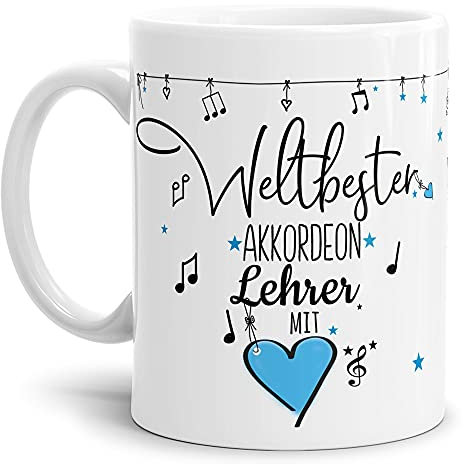 Berufe Tasse - Weltbester Akkordeon Lehrer - Geschenk für den weltbesten Musiklehrer, Musikunterricht, Lehrer - Keramik Weiß, 300 ml I Akkordeon