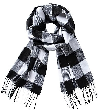 CALVIN & OLIVIA Ultraweicher Winterschal mit Kaschmir-Gefühl, warm, lang, Unisex, Winterschal, perfektes Urlaubsgeschenk für Damen und Herren, Schottenkaro, Schwarz/Weiß, Large