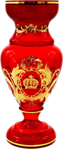 Pompöös by Casa Padrino Luxus Pokal Vase mit 24 Karat Vergoldung Rot/Gold Ø 14 x H. 30,5 cm - Pompööse Blumenvase designed by Harald Glööckler