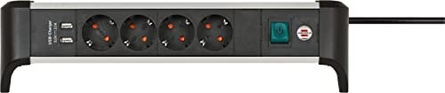 Brennenstuhl Alu-Office-Line Steckdosenleiste 4-Fach/Mehrfachsteckdose mit USB (Steckerleiste für den Schreibtisch, 1,8m Kabel, mit Schalter, Made in Germany)