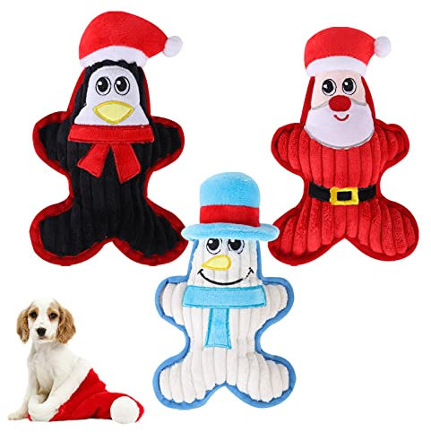 3 Stück Weihnachten Haustier Quietschen Kauspielzeug Weihnachten Hundespielzeug Weihnachten Plüsch Hundespielzeug Pinguin Schneemann Weihnachtsmann Interaktive Quietschspielzeug Set Hund Geschenke