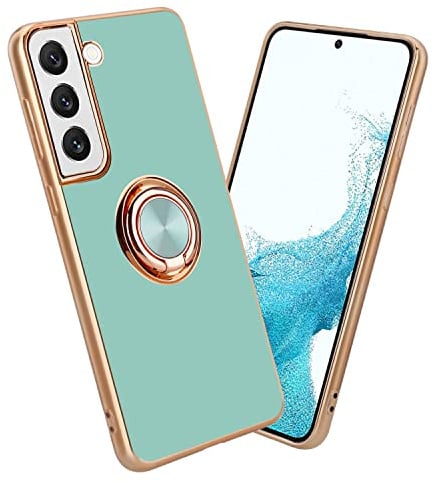 Cadorabo Hülle kompatibel mit Samsung Galaxy S22 Plus Schutzhülle TPU Silikon Case mit Ring Design mit Kameraschutz Slim Kratzfest Gummi mit Rundumschutz Case Hülle für Galaxy S22 Plus in Türkis
