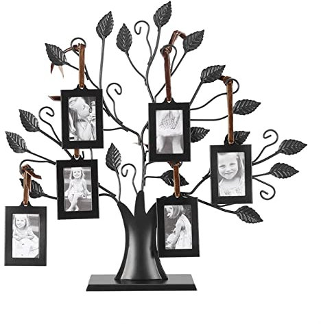 Ejoyous Stammbaum Fotorahmen, 6 Hängende/12 Hängende Fotos, Familienfotos Rahmen Baum mit Hängenden Bilderrahmen Heimdekoration Freistehender Familienbaum Metallkunst (6 Bilderrahmen mit 6,4 * 4,6cm)