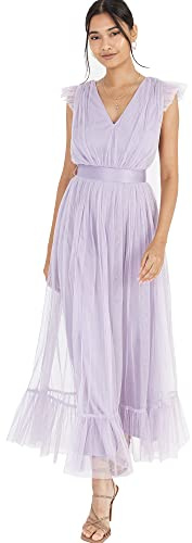 Anaya with Love Ladies Midaxi Dress for Women V Neckline Sleeveless Frilly for Wedding Guest Bridesmaid Prom Long High Empire Waist Tiered Dusty Lilac Size 22