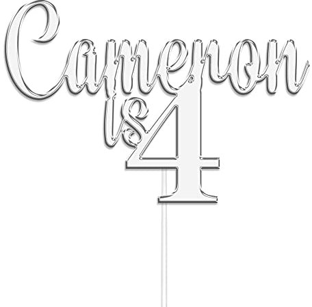 Personalised Any Name & Age Acrylic Cake Topper by KreateSquare | Happy Birthday Personalised Cake Topper (Silver)