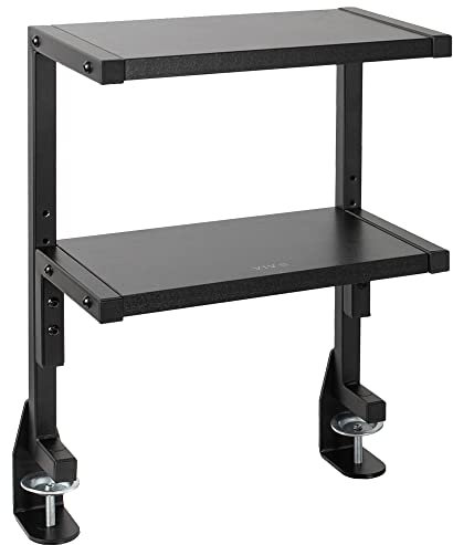 VIVO Clamp-on 33cm Above or Below Desk 2-Tier Shelving Unit for Table Accessories, Gaming Devices, and More, Storage Tray, Desktop Organizer, Black, STAND-SHELF2C