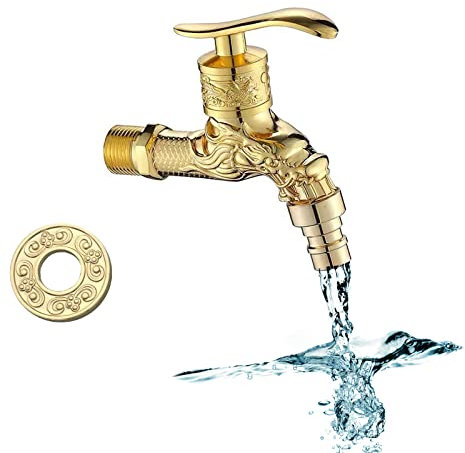 Antik Messing Wasserhahn - Vintage Wandmontage Drache Geschnitzt für Waschmaschine, Garten, Zuhause, Küche, Bad