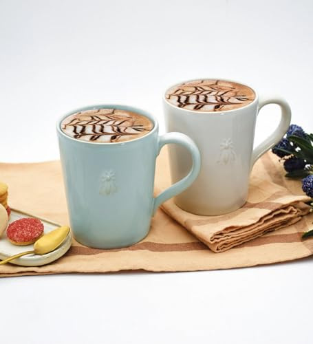 La Rochère Henkelbecher Abeille Biene – Natur – 520 ml – 2er Set – Kaffeebecher mit Bienenrelief – Keramik – Spülmaschinen- und Mikrowellenfest