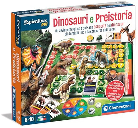 Clementoni - Sapientino Pädagogische Vorgeschichte 6 Jahre, Kindertisch, Spiel, Dinosaurier-Quiz, Made in Italy, Farbe Italiano, 16599