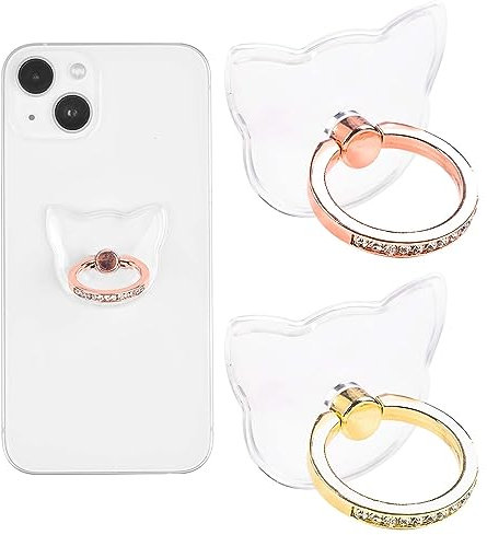 2 Pcs Transparent Phone Ring Holder with Diamond, 360 Degree Rotation Mobile Phone Accessories Ring Holder Grip for Phone Case (Gold + Rose Gold)