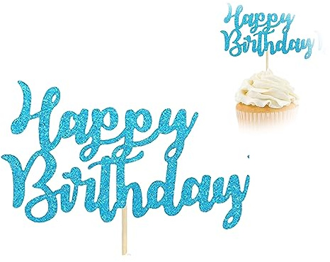 LJFEA 10 Stück Glitzer Geburtstag Cupcake Topper, Geburtstagsdeko Geburtstag,Geburtstagsfeier Zubehör Party Dekoration Kuchendekoration (Blau)