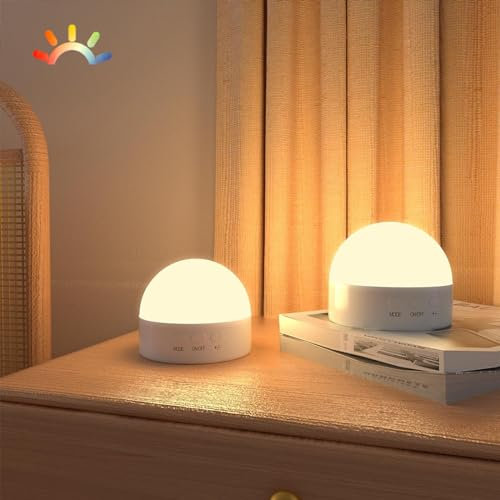 Kintion Nachtlicht Kinder, LED USB Nachtlicht Akku, 8 Modi mit RGB Lichtern Dimmbares Nachttischlampe, Nachtlampe Kinderzimmer, Rotes Baby Licht für Schlafzimmer, Weiß 2 Stück