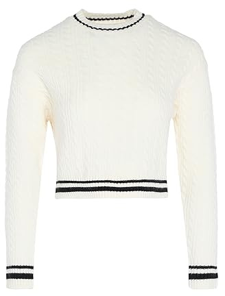 Bridgeport Damen Sanfter Strickpullover mit Rundhalsausschnitt in Kontrastfarbe Wollweiss Größe M/L