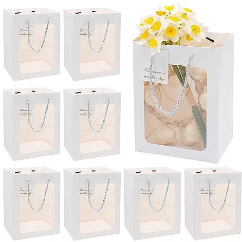 10 pezzi sacchetti regalo di carta kraft con finestra, sacchetti di carta kraft sacchetto regalo con carte bianche mano trasportare borse della spesa per il compleanno, matrimonio, festa (30×20×16cm)