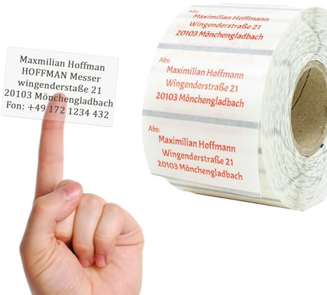 GoodMarkt selbstklebende personalisierte Adressetiketten | 60x30 mm, ab 50 Labels/Rolle, Kunststoff transparent | wasserfestes und reißfestes Adressaufkleber | Namensaufkleber für Briefe, Bücher