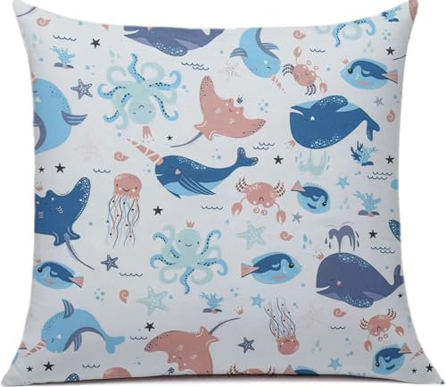 Kinder Kissenbezug Dekorativ Gemustert 80 x 80 cm, 1 Pack Baby Kleinkind Kissen Kissenbezüge für Kinderwagen, Bio Baumwolle Kopfkissenbezug mit Reißverschluss