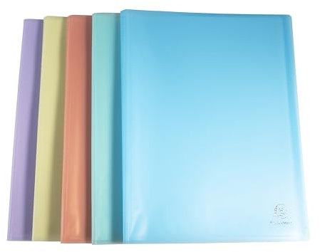 Exacompta - Réf. 88570E - Paquet de 5 protège-documents Chromaline Pastel - 50 pochettes cristal - 100 vues - pour A4 - dim 24x32 cm - couverture en polypro recyclé translucide - 5 couleurs assorties