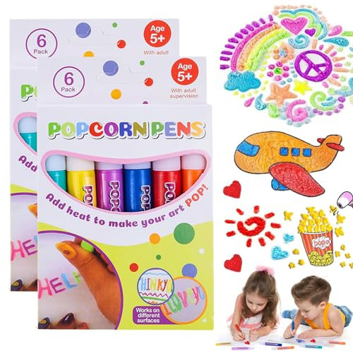 Hpbaggy Magisch Popcorn Stifte 12 Stück, Magischer Popcornstift 3D Aquarellstift, Magic Puffy Stifte, DIY Bubble Popcorn Drawing Pens, Zum Zeichnen, Grußkarten Gestalten