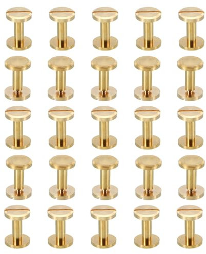 PATIKIL 25 Ensembles de Vis Chicago, Vis de Reliure à Fente M4x10mm en Laiton pour Connecteurs de Fixation de Vis à Vis pour Ceinture en Cuir, Albums Photo de Scrapbooking