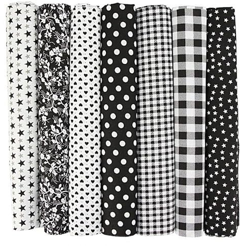 Baumwollstoff Stoffpaket, 7 Stück 25 x 25cm Stoffe Zum Nähen Patchwork DIY Baumwolltuch Meterware Stoffreste für Kleidung, Bettwäsche, Vorhänge, Tischdecken - Schwarz