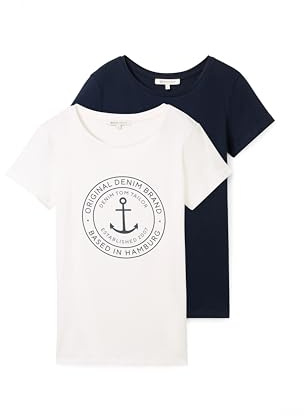 Tom Tailor Denim Damen 1044814 Basic T-Shirt im Doppelpack (1er Pack)