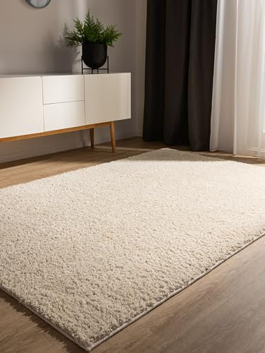benuta Hochflorteppich SOHO Cream 360 x 460 cm - Kuschelig Weicher Teppich im Minimalistischen Look - Pflegeleicht - Fußbodenheizung Geeignet
