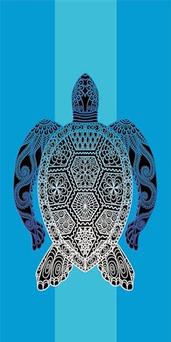 FEBE Strandtuch XXL Griechische Schildkröte 100x180 cm Badetuch Groß 100% Mikrofaser Handtuch Stranddecke Sommer-Handtücher