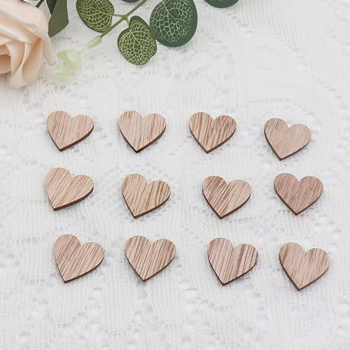 WANYIG 120 Stück Hochzeit Deko aus Holz Herzen Tischdeko Hochzeit Holzherzen Tisch Deko Taufe Deko Streudeko Holzherzen zum Basteln DIY Herz Konfetti (25MM)