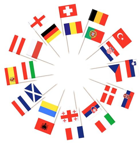 SULOLI Eurovision Cake Topper,100PCS Eurovision Flags on Sticks 24 Nations Eurovision Cocktail Flags Eurovision Toothpick Flags Eurovision Food Flags